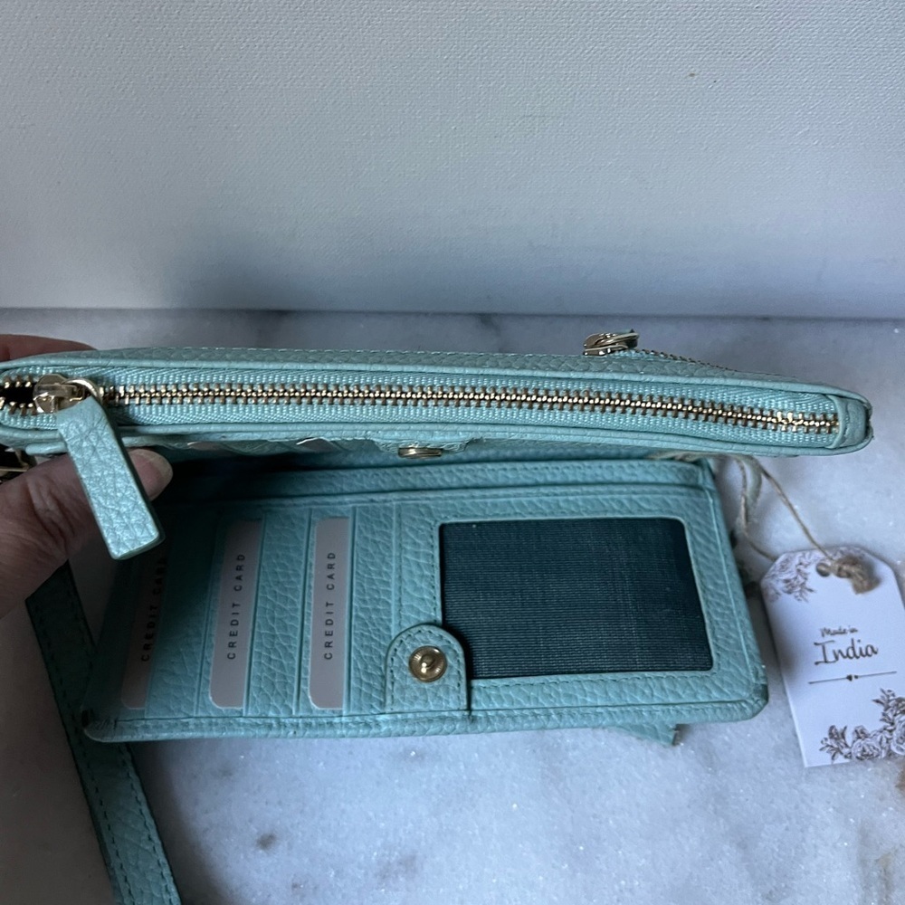NEW Soft genuine Leather Wallet Wristlet Soft Light Green Made in India.. - Picture 5 of 16